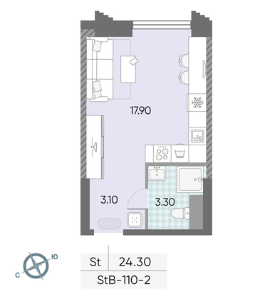 Продажа квартиры-студии 24,3 м², 2/58 этаж