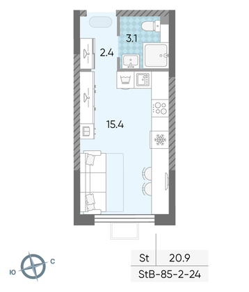 Продажа квартиры-студии 20,8 м², 24/24 этаж