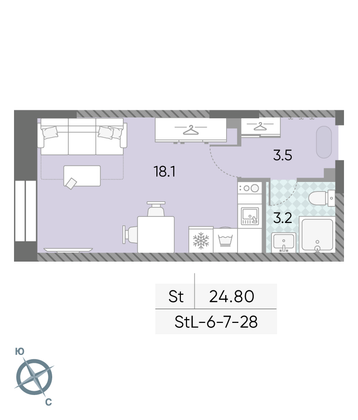 Продажа квартиры-студии 24,8 м², 8/28 этаж