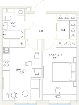 Продажа 1-комнатной квартиры 43,8 м², 7/23 этаж