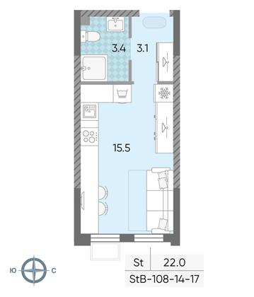 Продажа квартиры-студии 22 м², 15/24 этаж