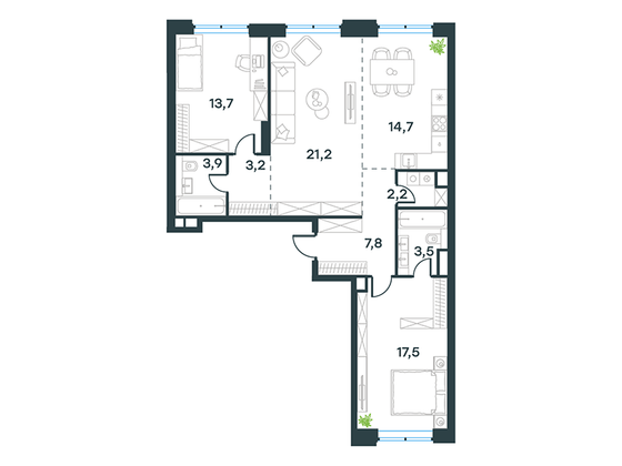 Продажа 3-комнатной квартиры 87,7 м², 4/32 этаж