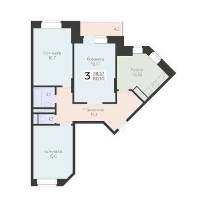 Продажа 3-комнатной квартиры 80,1 м², 10/22 этаж