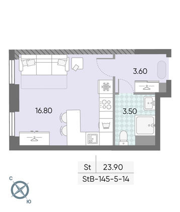 Продажа квартиры-студии 23,9 м², 6/58 этаж