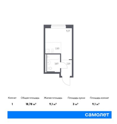 18,8 м², студия, 1/9 этаж