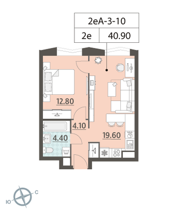 Продажа 1-комнатной квартиры 40,9 м², 10/16 этаж