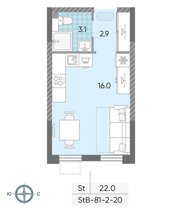 Продажа квартиры-студии 22 м², 16/24 этаж