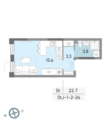 Продажа квартиры-студии 22,7 м², 3/24 этаж