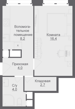 35,3 м², 1-комн. квартира, 4/17 этаж