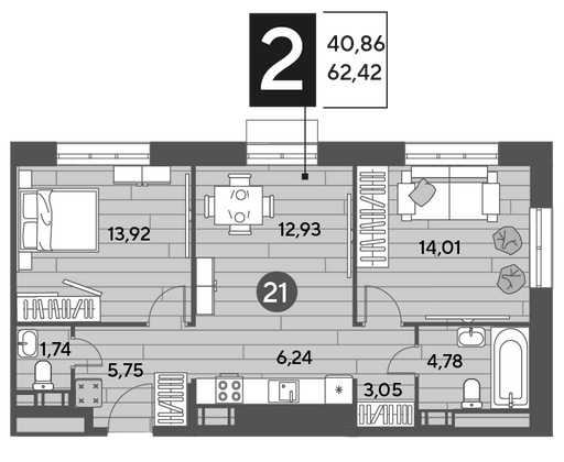 Продажа 2-комнатной квартиры 62,4 м², 6/9 этаж