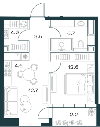 46,4 м², 2-комн. квартира, 6/18 этаж