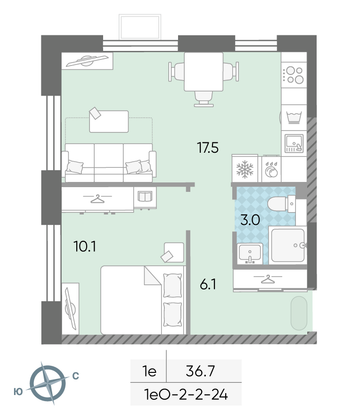 Продажа 1-комнатной квартиры 36,7 м², 6/24 этаж