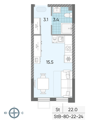 Продажа квартиры-студии 22 м², 24/24 этаж