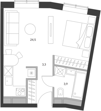 31,7 м², 1-комн. квартира, 21/21 этаж