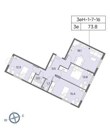 Продажа 3-комнатной квартиры 73,8 м², 12/24 этаж