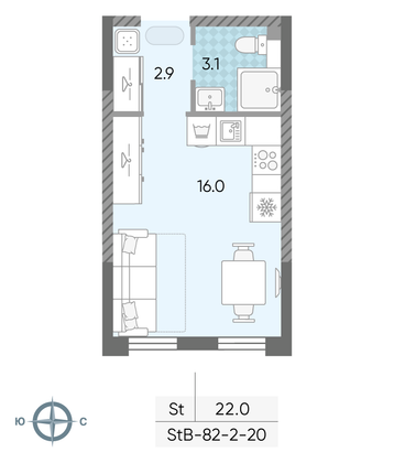 Продажа квартиры-студии 22 м², 16/24 этаж