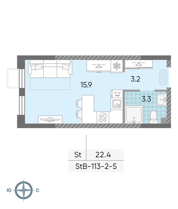 Продажа квартиры-студии 22,4 м², 4/24 этаж
