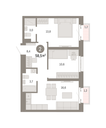 Продажа 2-комнатной квартиры 58,5 м², 12/31 этаж