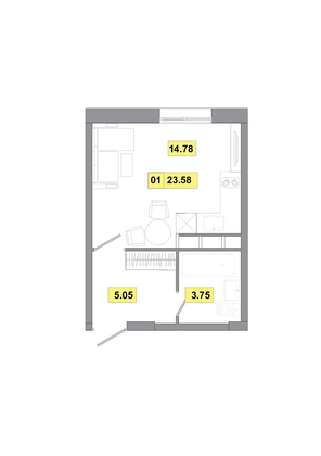 23,6 м², 1-комн. квартира, 3 этаж