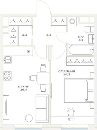 Продажа 1-комнатной квартиры 42,6 м², 8/23 этаж