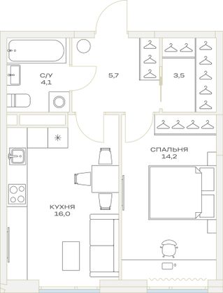 Продажа 1-комнатной квартиры 43,5 м², 14/23 этаж