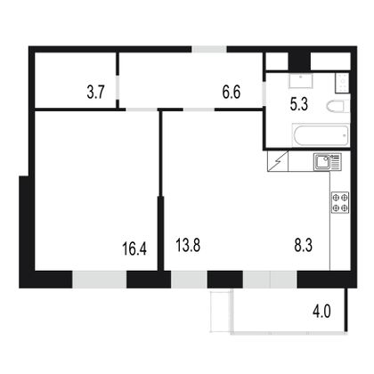 58,1 м², 2-комн. квартира, 15/25 этаж