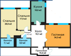 154 м², 3-комн. квартира, 2/20 этаж