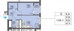 38 м², 1-комн. квартира, 2/4 этаж