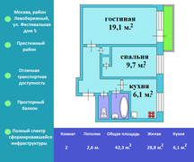 42,3 м², 2-комн. квартира, 3/9 этаж