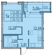 33,7 м², 2-комн. квартира, 2/12 этаж