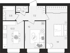 55,9 м², 2-комн. квартира, 2/10 этаж