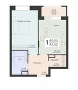 42,5 м², 1-комн. квартира, 6 этаж