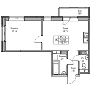 45,1 м², 1-комн. квартира, 6/23 этаж