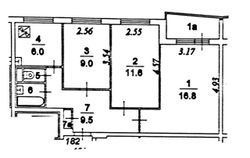 58,7 м², 3-комн. квартира, 1/9 этаж