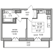 37,4 м², 1-комн. квартира, 20/27 этаж