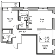 60,7 м², 2-комн. квартира, 19/23 этаж