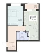 51,3 м², 1-комн. квартира, 4 этаж