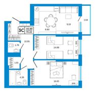 70,2 м², 3-комн. квартира, 21/26 этаж