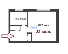 33 м², 1-комн. квартира, 2/2 этаж