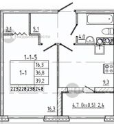 39,2 м², 1-комн. квартира, 5/10 этаж