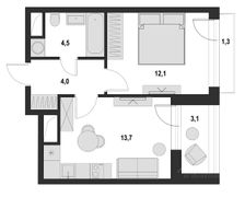 36,3 м², 1-комн. квартира, 6/14 этаж