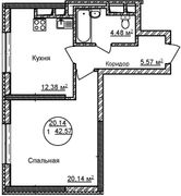 42,6 м², 1-комн. квартира, 26/32 этаж