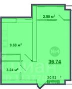 36,7 м², 1-комн. квартира, 1/9 этаж