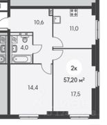 57 м², 2-комн. квартира, 23/34 этаж