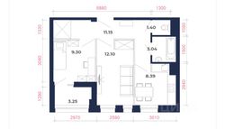 48,6 м², своб. планировка, 6/9 этаж