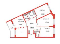 110 м², 4-комн. квартира, 2/11 этаж