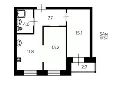 52,4 м², 2-комн. квартира, 2/6 этаж