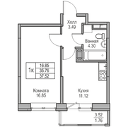 35,8 м², 1-комн. квартира, 14/23 этаж