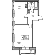 50,3 м², 1-комн. квартира, 9/23 этаж