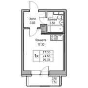 24,6 м², студия, 7/23 этаж